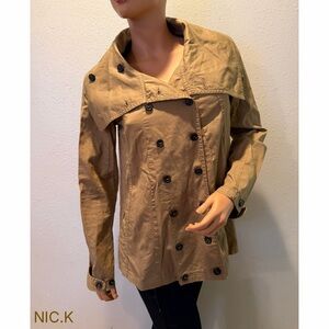 NIC+ZOE Khaki Double-Breasted Trench Coat
